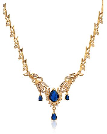 Feather Motif Gilded Silver Blue Spinel Necklace, Length: 50, image 