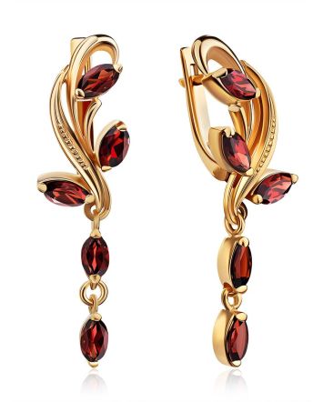 Curvaceous Gilded Silver Garnet Dangle Earrings, image 