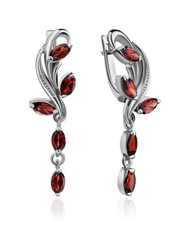 Curvaceous Silver Garnet Dangle Earrings, image 