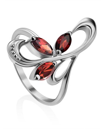 Curvaceous Silver Garnet Ring, Ring Size: 6 / 16.5, image 
