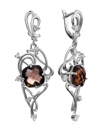 Curvaceous Silver Smoky Quartz Dangle Earrings, image 
