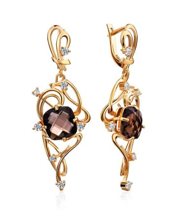 Voluptuous Gilded Silver Smoky Quartz Earrings, image 