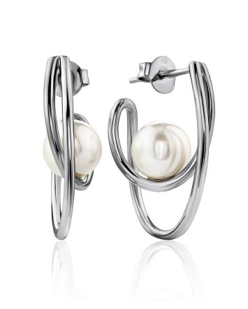 Curvaceous Silver Pearl Stud Earrings The Palazzo, image 