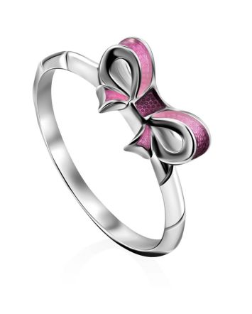 Bow Motif Silver Enamel Ring, Ring Size: 6 / 16.5, image 