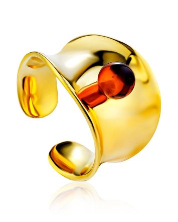 Bright Gilded Silver Amber Ring The Palazzo, Ring Size: Adjustable, image 