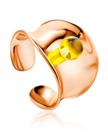 Fashionable Rose Plated Silver Amber Ring The Palazzo Collection, Ring Size: Adjustable, image 