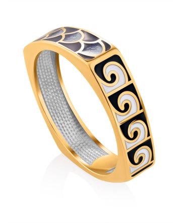 Grecian Pattern Gilded Silver Enamel Ring, Ring Size: 9 / 19, image 