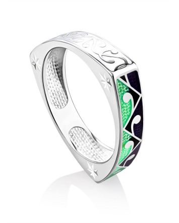 Designer Silver Enamel Ring, Ring Size: 8.5 / 18.5, image 