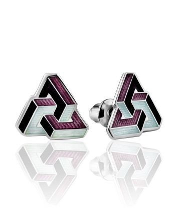 Triangle Silver Enamel Stud Earrings, image 