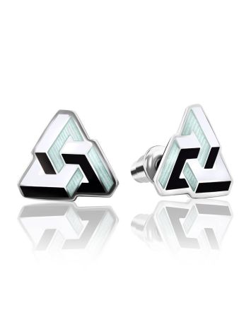Geometric Silver Enamel Stud Earrings, image 