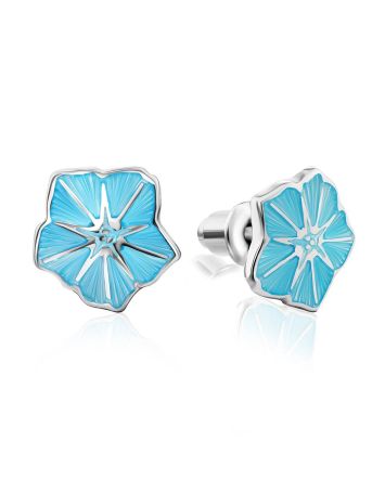 Cute Silver Enamel Floral Stud Earrings, image 