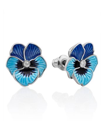 Cute Blue Enamel Floral Stud Earrings, image 