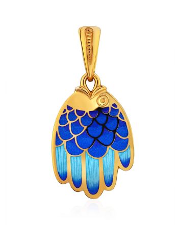 Hamsa Hand Gilded Silver Enamel Pendant, image 