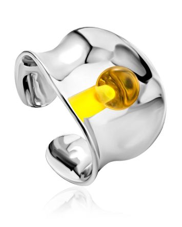 Sleek Silver Amber Ring The Palazzo, Ring Size: Adjustable, image 