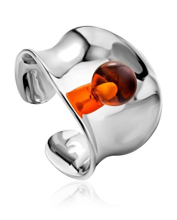 Fashionable Silver Amber Adjustable Ring The Palazzo, Ring Size: Adjustable, image 