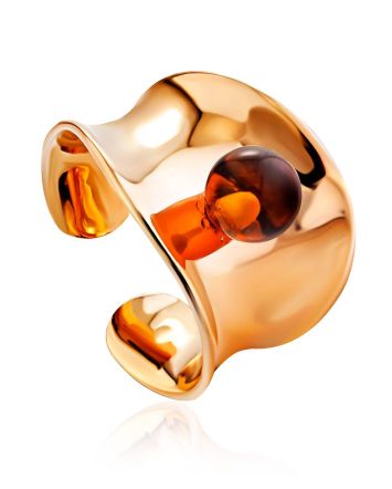 Stylish Rose Plated Silver Amber Ring The Palazzo, Ring Size: Adjustable, image 