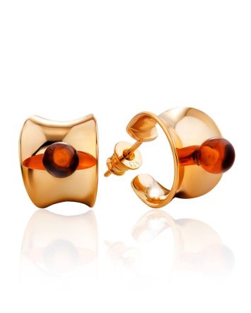 Rose Gold Plated Silver Amber Stud Hoop Earrings The Palazzo, image 