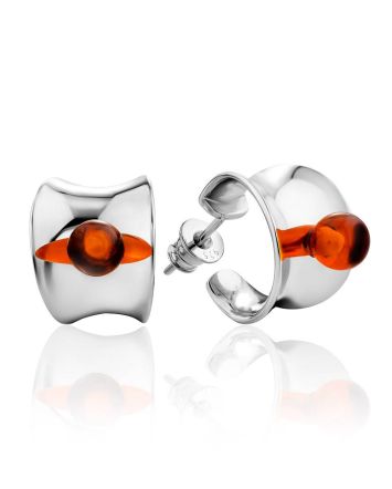 Boho Chic Silver Amber Stud Earrings The Palazzo, image 