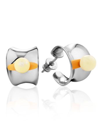 Chic Silver Amber Half Hoop Earrings The Palazzo, image 