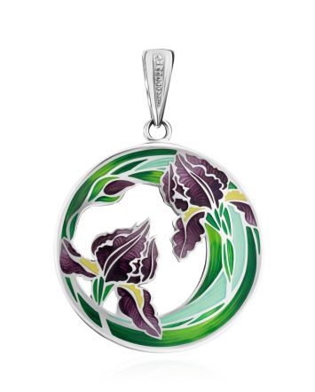 Silver Enamel Iris Motif Pendant, image 