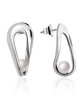 Chic Silver Pearl Stud Earrings The Palazzo, image 