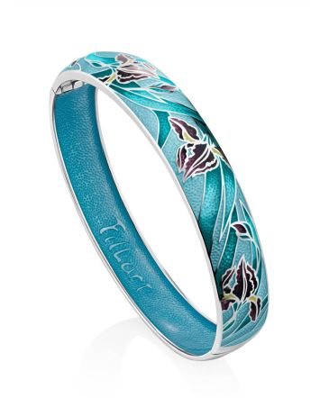Silver Enamel Floral Motif Bangle Bracelet, image 