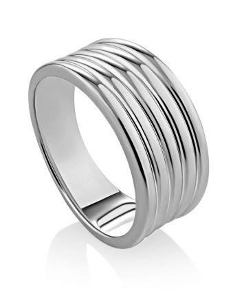 Ribbed Silver Band Ring The ICONIC, Ring Size: 6.5 / 17, image 