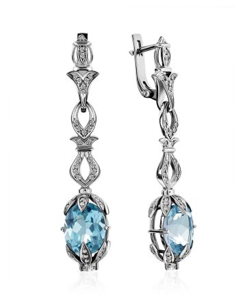 Ultra Feminine Silver Topaz Dangle Earrings, image 