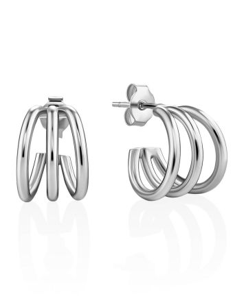Stylish Silver Triple Line Stud Earrings The ICONIC, image 