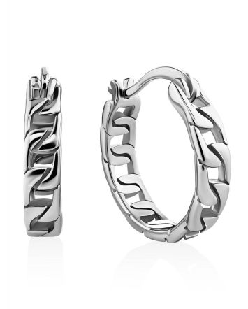 Chain Motif Silver Hoop Earrings The ICONIC, image 
