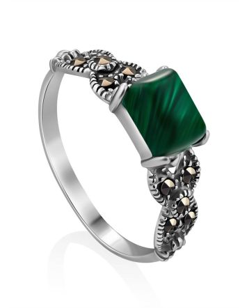 Chic Silver Malachite Ring With Marcasites, Ring Size: 9.5 / 19.5, image 