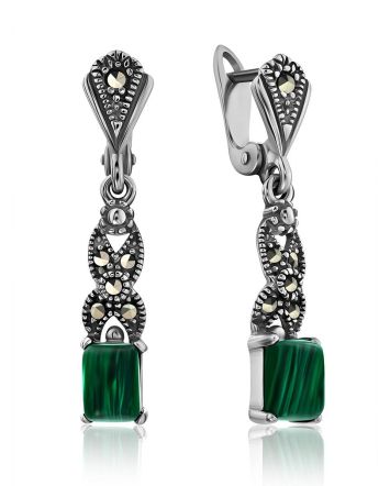 Refined Silver Malachite Dangle Earrings With Marcasites The Lace, image 
