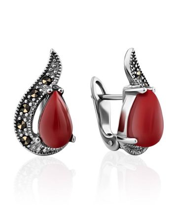 Silver Coral Earrings With Marcasites The Lace, image 