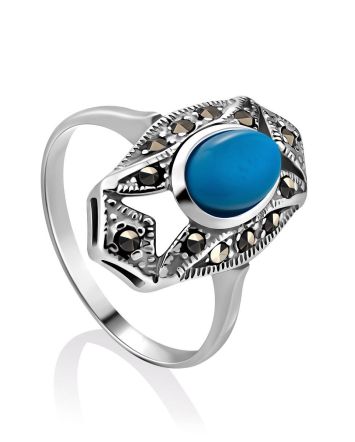 Magnificent Silver Turquoise Ring With Marcasites The Lace, Ring Size: 7 / 17.5, image 