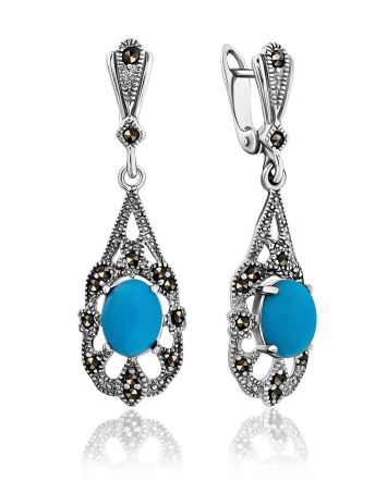 Filigree Silver Turquoise Dangle Earrings The Lace, image 