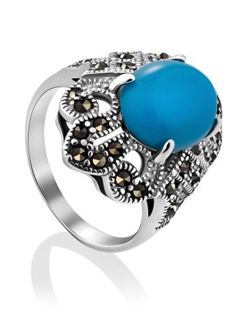 Vintage Style Silver Turquoise Ring The Lace, Ring Size: 6.5 / 17, image 