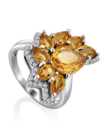 Ultra Feminine Silver Citrine Ring, Ring Size: 6.5 / 17, image 