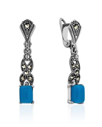 Feminine Silver Turquoise Dangle Earrings The Lace, image 