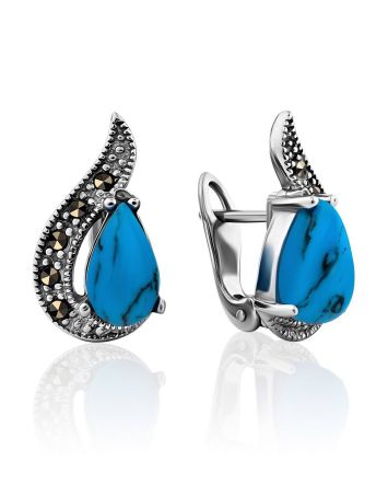 Vintage Style Silver Turquoise Earrings The Lace, image 