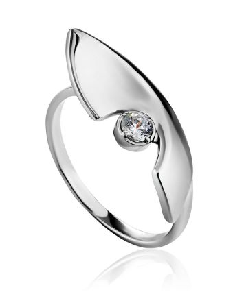 Futuristic Design Silver Crystal Ring, Ring Size: 7 / 17.5, image 