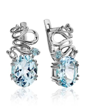 Intricate Design Silver Topaz Earrings, image 