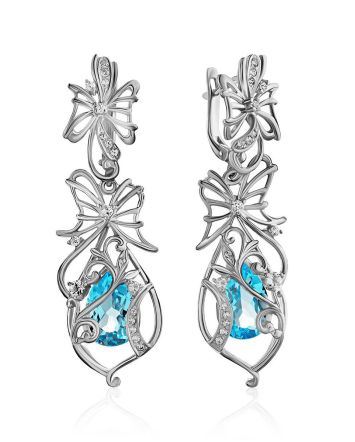 Exquisite Silver Topaz Dangle Earrings, image 