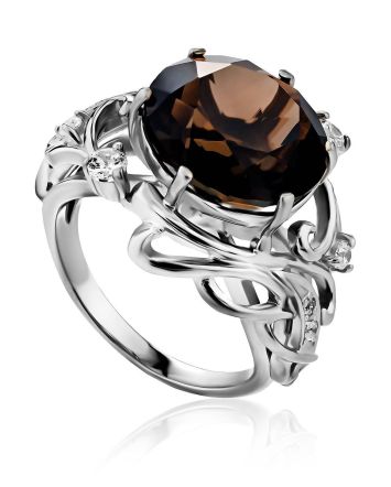 Chic Silver Smoky Quartz Cocktail Ring, Ring Size: 6.5 / 17, image 