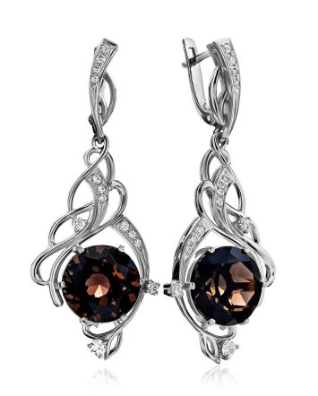 Curvaceous Silver Smoky Quartz Drop Earrings, image 