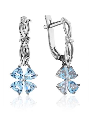 Chic Silver Topaz Floral Design Earrings, image 