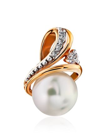 Refined Gilded Silver Pearl Pendant With Crystals, image 