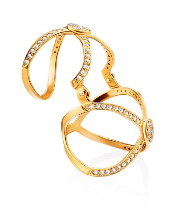 Criss Cross Design Gilded Silver Crystal Ring, Ring Size: 7 / 17.5, image 