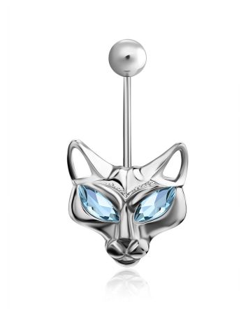 Catlike Design Silver Topaz Belly Button Ring, image 