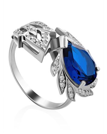 Feather Motif Silver Spinel Ring, Ring Size: 8 / 18, image 
