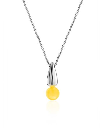 Chic Silver Amber Pendant Necklace The Palazzo, image 